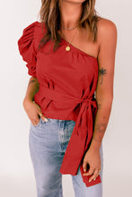 Load image into Gallery viewer, Tied Puff Sleeve One-Shoulder Top