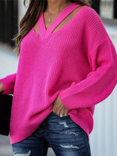 Load image into Gallery viewer, Full Size Cutout V-Neck Rib-Knit Sweater