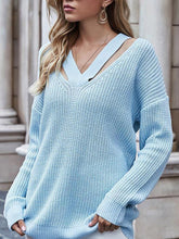 Load image into Gallery viewer, Full Size Cutout V-Neck Rib-Knit Sweater