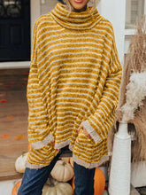 Load image into Gallery viewer, Striped Turtleneck Sweater with Pockets