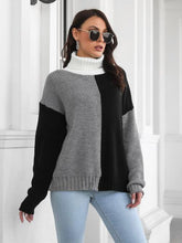 Load image into Gallery viewer, Contrast Turtleneck Long Sleeve Sweater