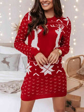 Load image into Gallery viewer, Reindeer Print Tunic Sweater Dress