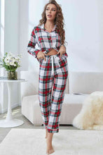 Load image into Gallery viewer, Plaid Button Front Top and Pants Lounge Set