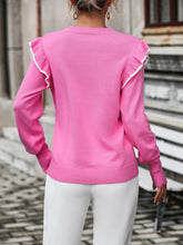 Load image into Gallery viewer, Round Neck Ruffle Trim Long Sleeve Pullover Sweater