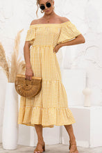 Load image into Gallery viewer, Plaid Off-Shoulder Tiered Midi Dress