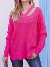 Load image into Gallery viewer, Full Size Cutout V-Neck Rib-Knit Sweater