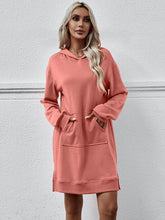 Load image into Gallery viewer, Slit Long Sleeve Hooded Dress with Pocket