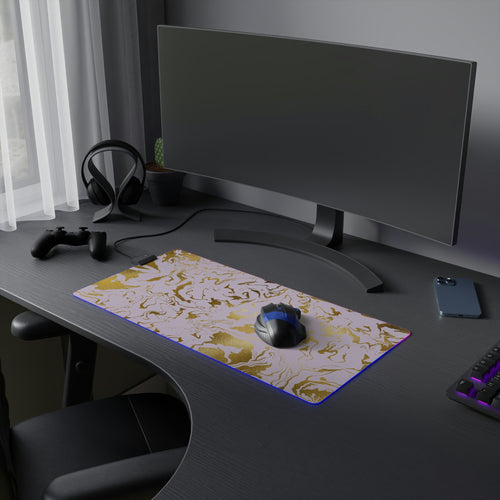 Lilac & Gold Swirl Design LED Gaming Mouse Pad