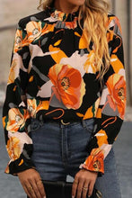 Load image into Gallery viewer, Floral Mock Neck Flounce Sleeve Blouse