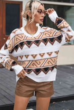 Load image into Gallery viewer, Geometric Round Neck Dropped Shoulder Sweater