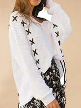 Load image into Gallery viewer, Ribbed Lace-Up Dropped Shoulder Sweater