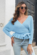 Load image into Gallery viewer, Tie Waist Ruffle Hem Sweater