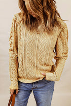 Load image into Gallery viewer, Cable-Knit Round Neck Long Sleeve Blouse