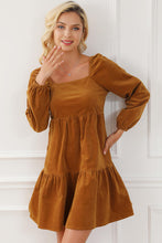 Load image into Gallery viewer, Square Neck Long Sleeve Tiered Dress