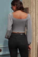 Load image into Gallery viewer, Drawstring Detail Balloon Sleeve Cropped Blouse