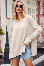 Load image into Gallery viewer, V-Neck Dropped Shoulder Ribbed Long Sleeve Sweater