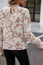 Load image into Gallery viewer, Floral Print Mock Neck Flounce Sleeve Blouse