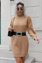 Load image into Gallery viewer, Ribbed Turtle Neck Long Sleeve Mini Sweater Dress