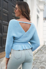 Load image into Gallery viewer, Tie Waist Ruffle Hem Sweater