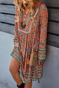 Bohemian V-Neck Knee Length Dress