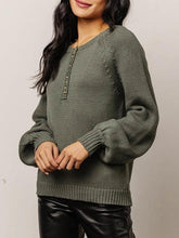 Load image into Gallery viewer, Buttoned Round Neck Long Sleeve Sweater