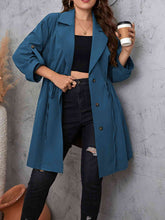 Load image into Gallery viewer, Plus Size Lapel Collar Drawstring Roll-Tab Sleeve Trench Coat