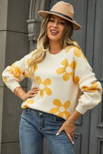 Load image into Gallery viewer, Floral Print Round Neck Dropped Shoulder Pullover Sweater