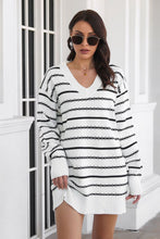 Load image into Gallery viewer, Striped V-Neck Sweater Dress