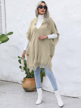 Load image into Gallery viewer, Fringe Trim Buttoned Hooded Poncho