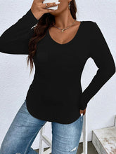 Load image into Gallery viewer, Plus Size V-Neck Long Sleeve T-Shirt