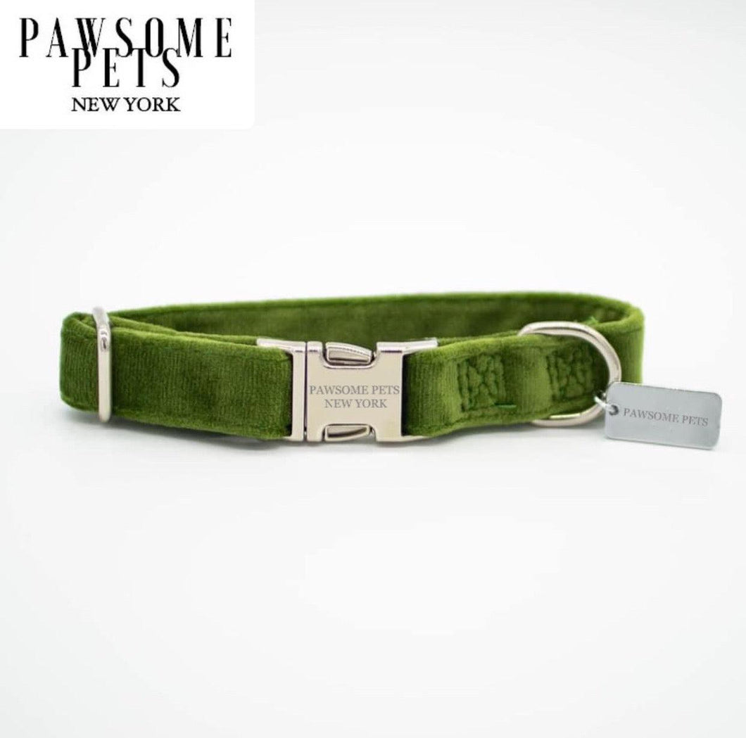 SMALL-SIZE DOG & CAT COLLAR - OLIVE GREEN VELVET-0