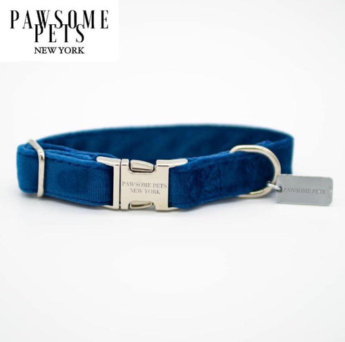 SMALL-SIZE DOG & CAT COLLAR - DARK BLUE VELVET-0