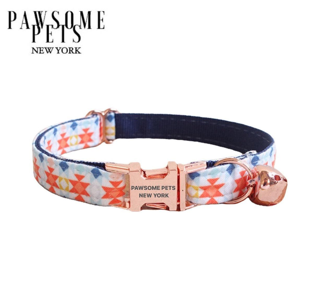 SMALL-SIZE DOG & CAT COLLAR - DARK BLUE WITH ORANGE-0