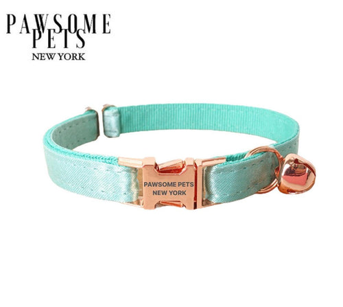 SMALL-SIZE DOG & CAT COLLAR - SILVER MINT GREEN-0