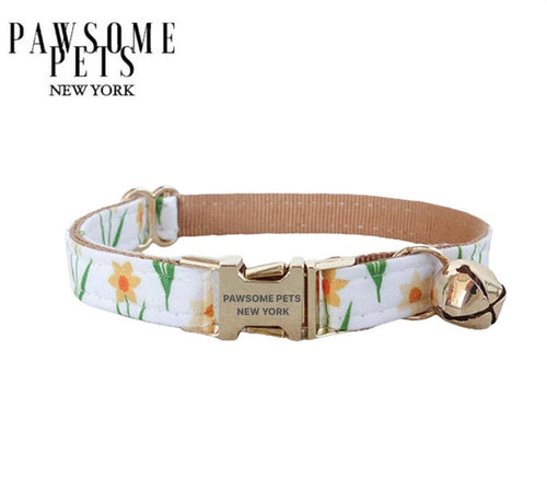 SMALL-SIZE DOG & CAT COLLAR - KHAKI FLOWERS-0