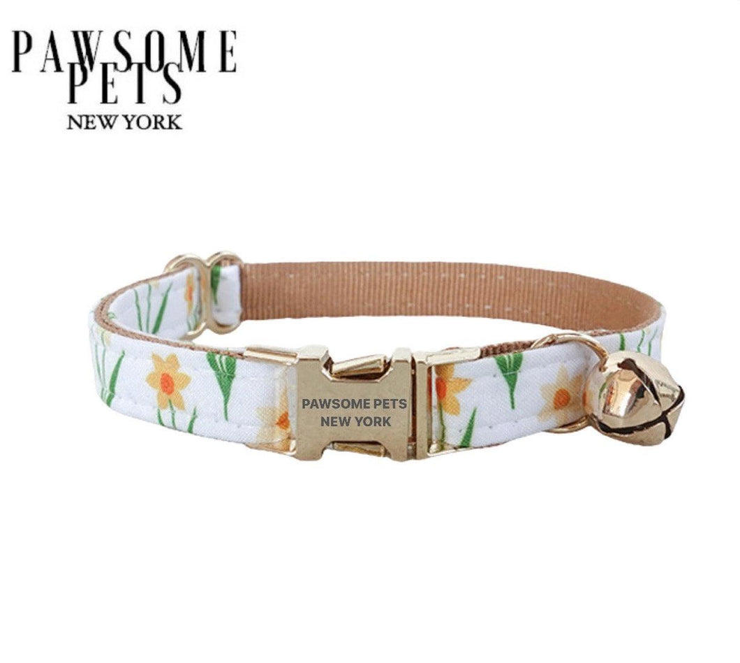 SMALL-SIZE DOG & CAT COLLAR - KHAKI FLOWERS-0