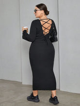 Load image into Gallery viewer, Plus Size Lace-Up Round Neck Wrap Dress