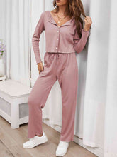 Load image into Gallery viewer, Button Front Long Sleeve Top and Pants Lounge Set