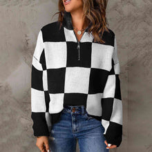 Load image into Gallery viewer, Checkered Half Zip Long Sleeve Sweater