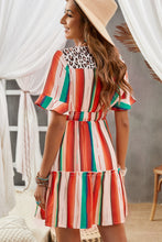Load image into Gallery viewer, Striped Leopard V-Neck Frill Trim Mini Dress