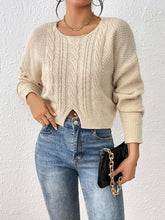 Load image into Gallery viewer, Cable-Knit Slit Drop Shoulder Sweater