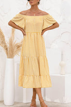 Load image into Gallery viewer, Plaid Off-Shoulder Tiered Midi Dress