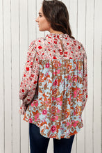 Load image into Gallery viewer, Floral Print Flounce Sleeve Mock Neck Blouse