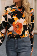 Load image into Gallery viewer, Floral Mock Neck Flounce Sleeve Blouse