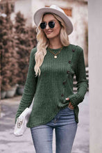 Load image into Gallery viewer, Double Take Ribbed Round Neck Buttoned Long Sleeve Tee