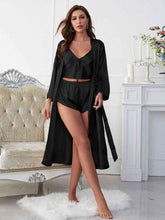 Load image into Gallery viewer, Satin V-Neck Cami, Shorts, and Belted Robe Pajama Set