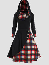 Load image into Gallery viewer, Plus Size Plaid Buttoned Long Sleeve Hooded Dress