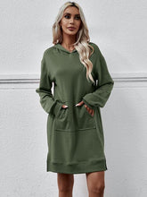 Load image into Gallery viewer, Slit Long Sleeve Hooded Dress with Pocket