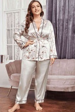 Load image into Gallery viewer, Plus Size Floral Belted Robe and Pants Pajama Set