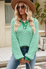 Load image into Gallery viewer, Striped Collared Neck Buttoned Pullover Sweater